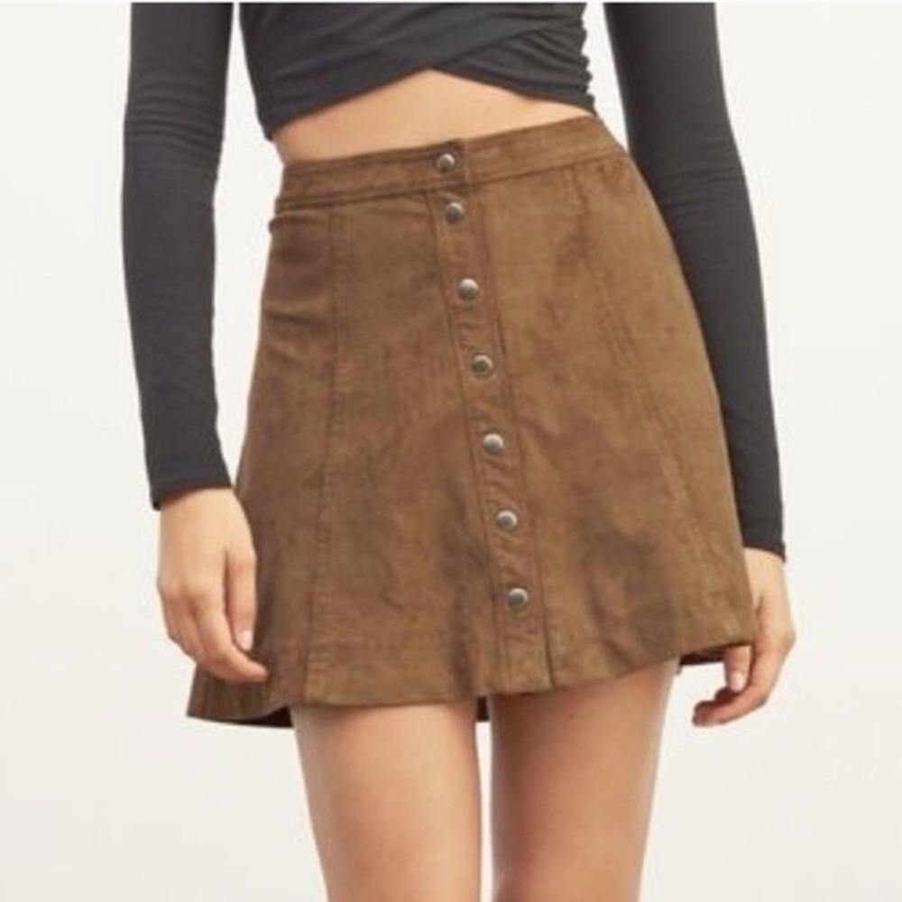 Abercrombie & Fitch Brown Skater Skirt Mini A Line Faux Suede Leather Size M Nwt